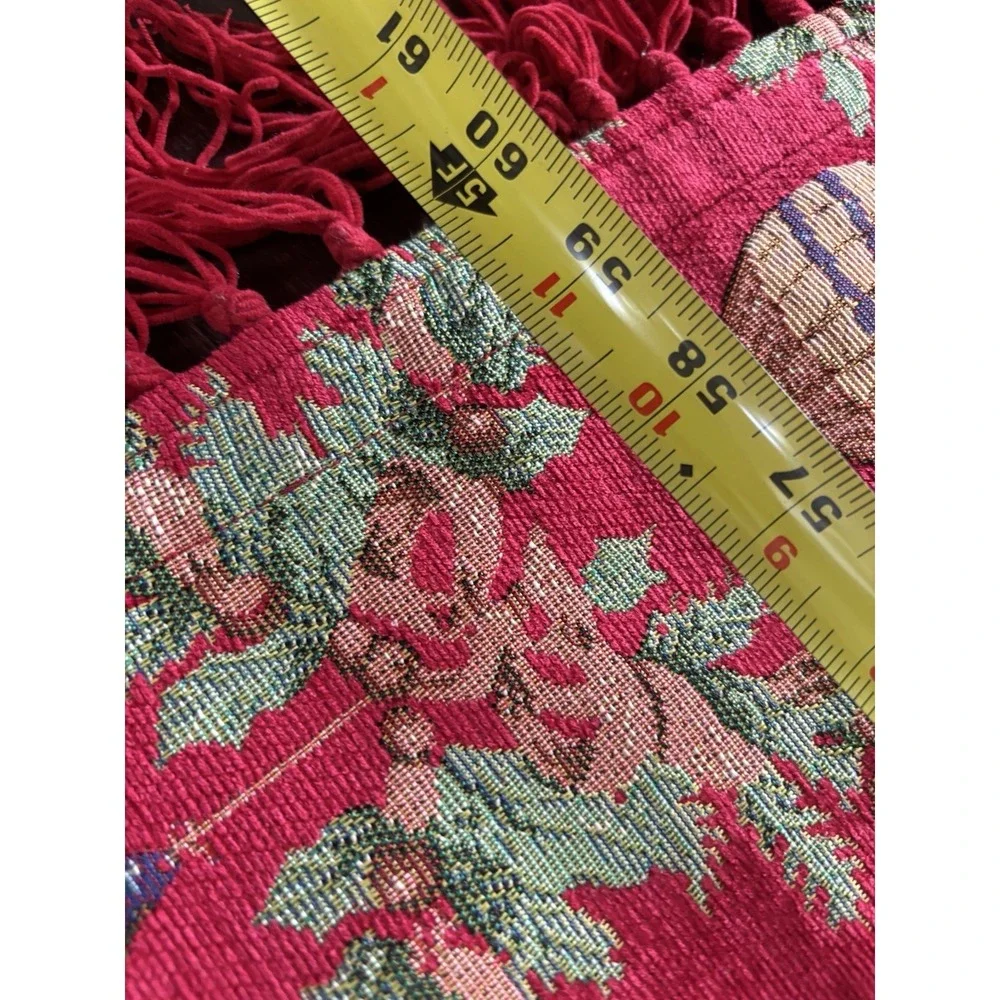 Christmas Table Topper Upholstery‎ Fabric Fringed Holiday Bulbs Cover 49